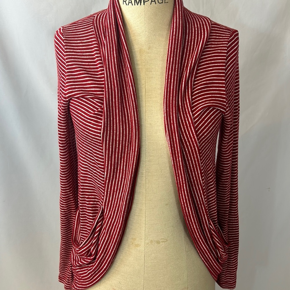 Red and white striped cardigan sweater
